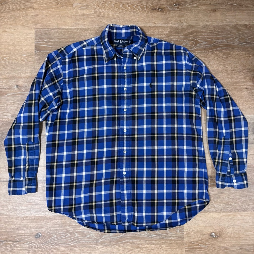 Vintage Blue Plaid Button-Down Men’s Shirt - Ralph Lauren